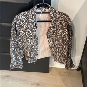 Free People Leopard Print Jean Jacket - Brown and Black